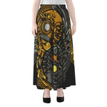 Yin Yang Owl Print Chiffon Maxi Skirt