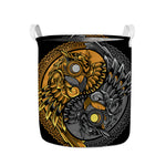 Yin Yang Owl Print Collapsible Laundry Basket
