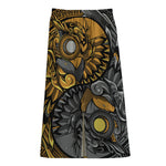 Yin Yang Owl Print Cotton Front Slit Maxi Skirt