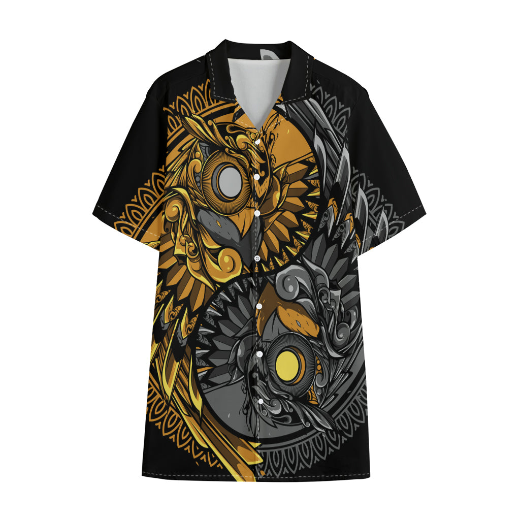 Yin Yang Owl Print Cotton Hawaiian Shirt