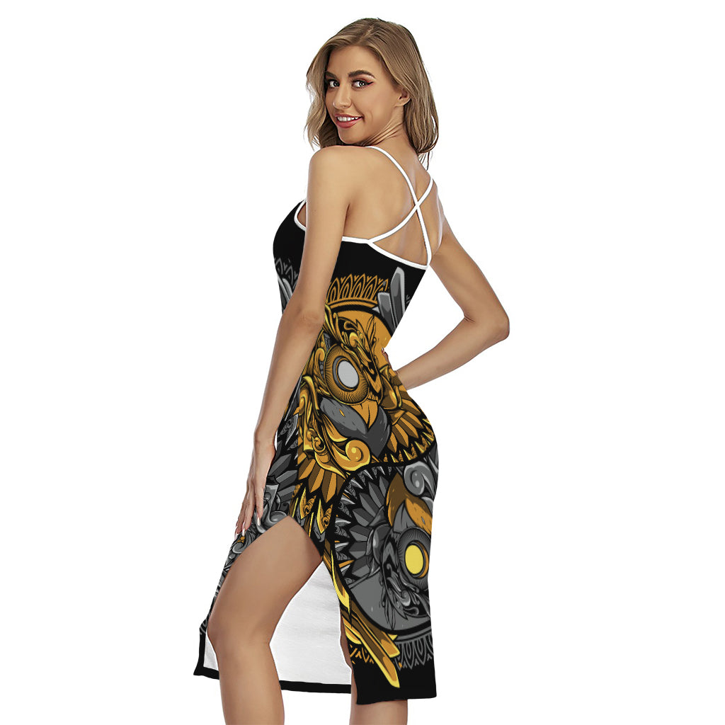 Yin Yang Owl Print Cross Back Cami Dress