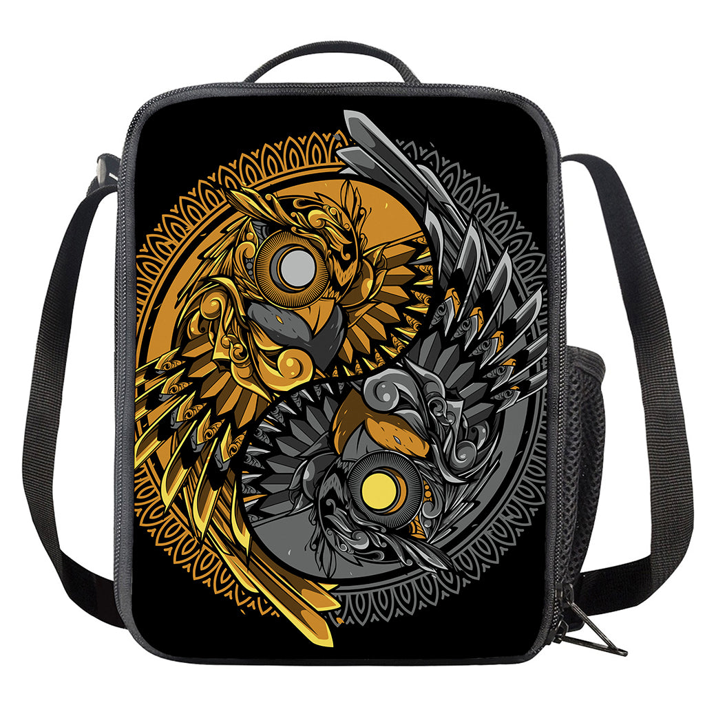 Yin Yang Owl Print Crossbody Lunch Bag
