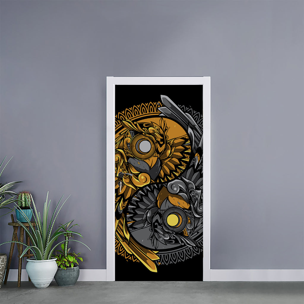 Yin Yang Owl Print Door Sticker