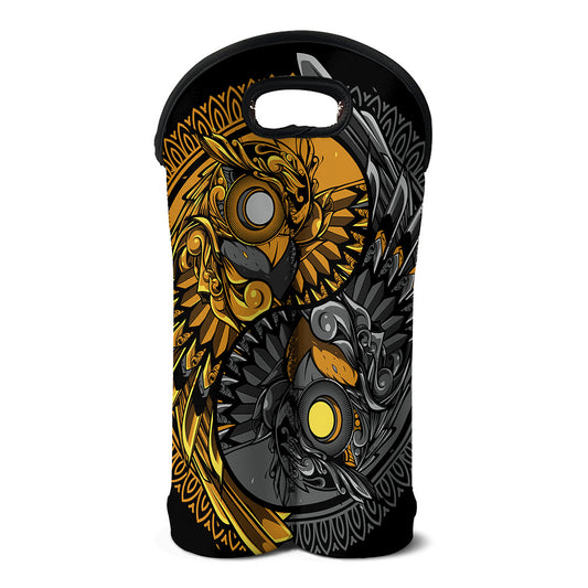 Yin Yang Owl Print Double Neoprene Wine Tote