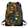 Yin Yang Owl Print Drawstring Backpack