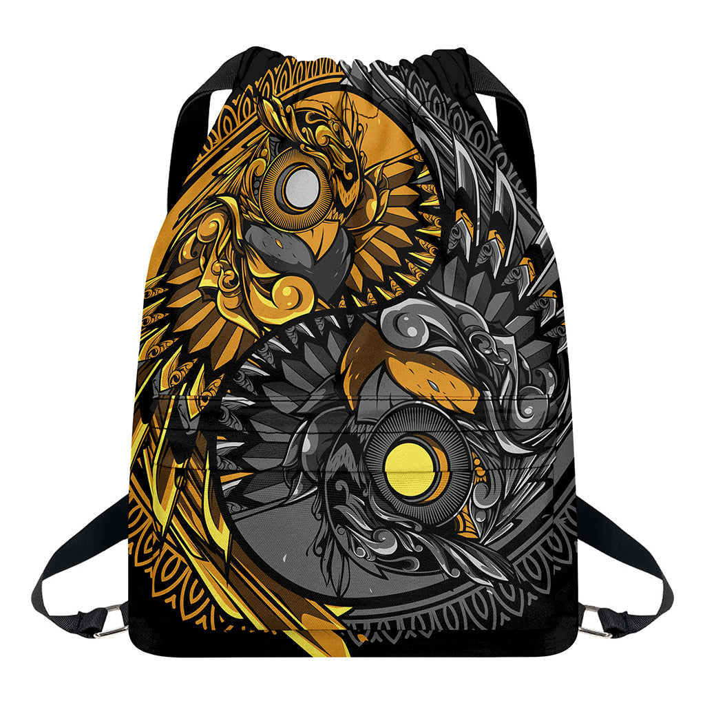 Yin Yang Owl Print Drawstring Backpack