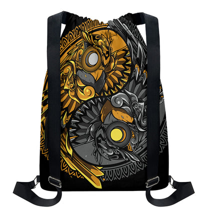 Yin Yang Owl Print Drawstring Backpack