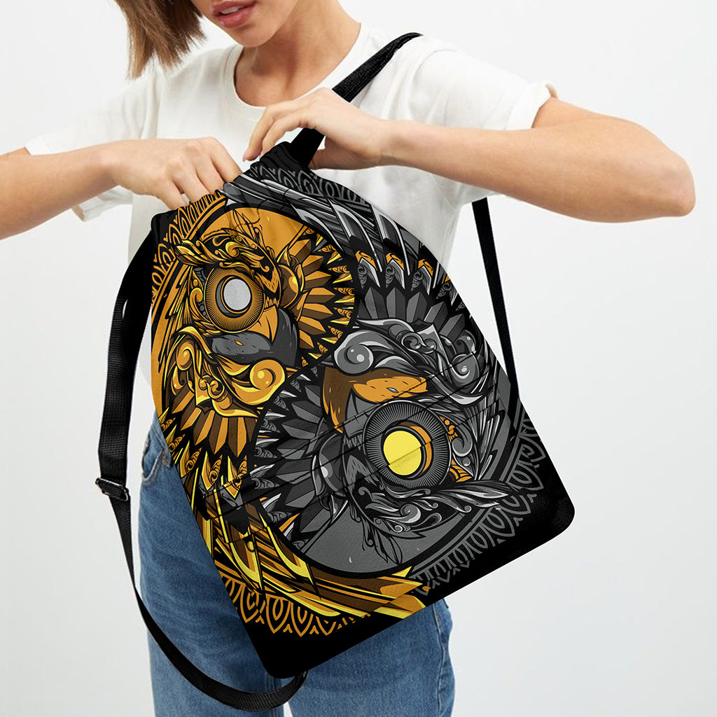 Yin Yang Owl Print Drawstring Backpack
