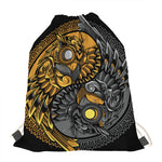Yin Yang Owl Print Drawstring Bag