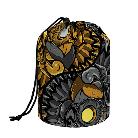 Yin Yang Owl Print Drawstring Makeup Bag