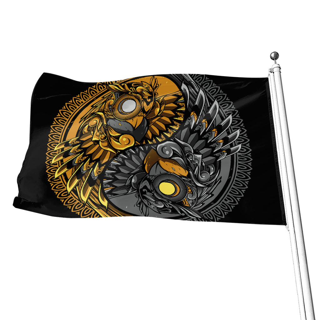 Yin Yang Owl Print Flag