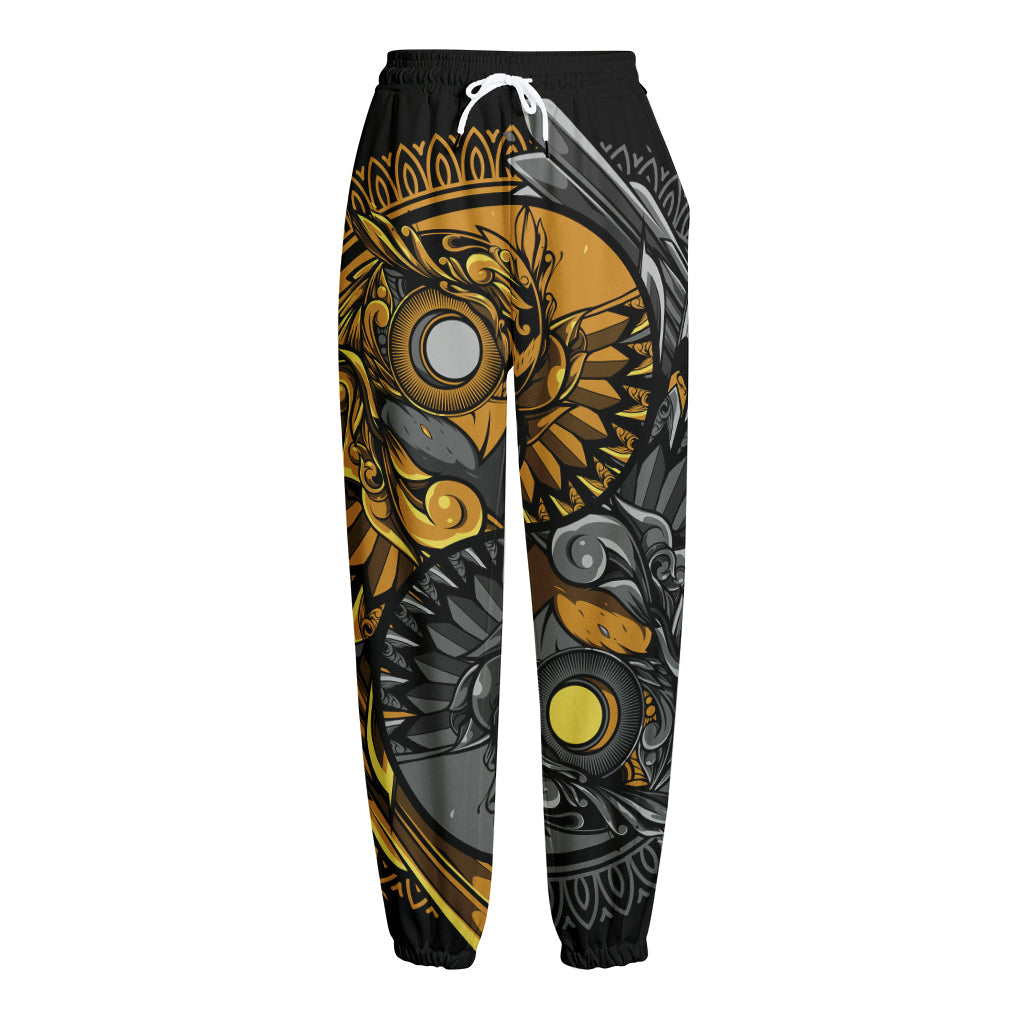 Yin Yang Owl Print Fleece Lined Knit Pants