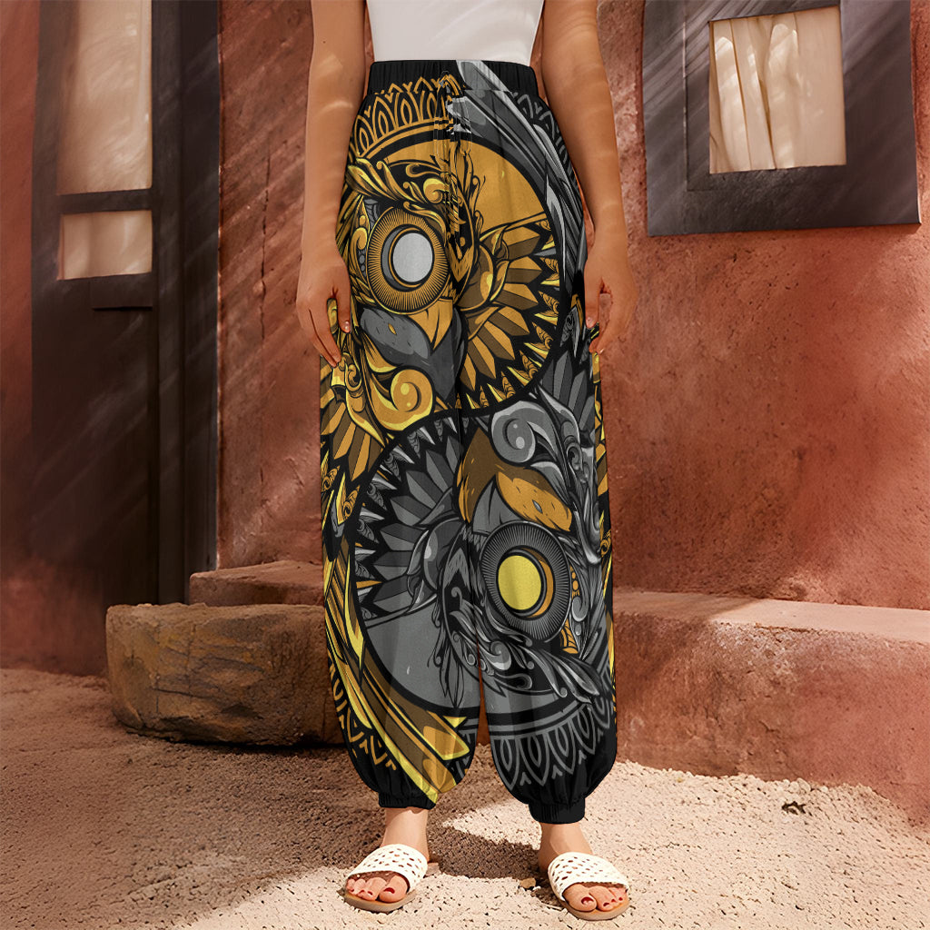 Yin Yang Owl Print Harem Pants