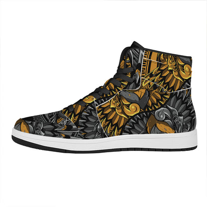 Yin Yang Owl Print High Top Leather Sneakers