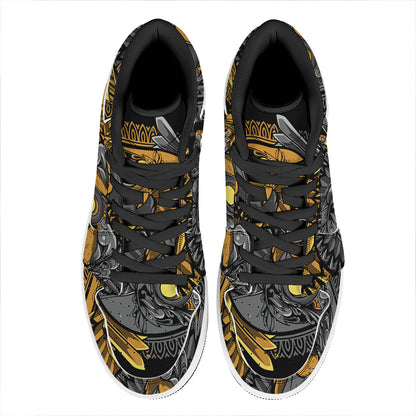 Yin Yang Owl Print High Top Leather Sneakers