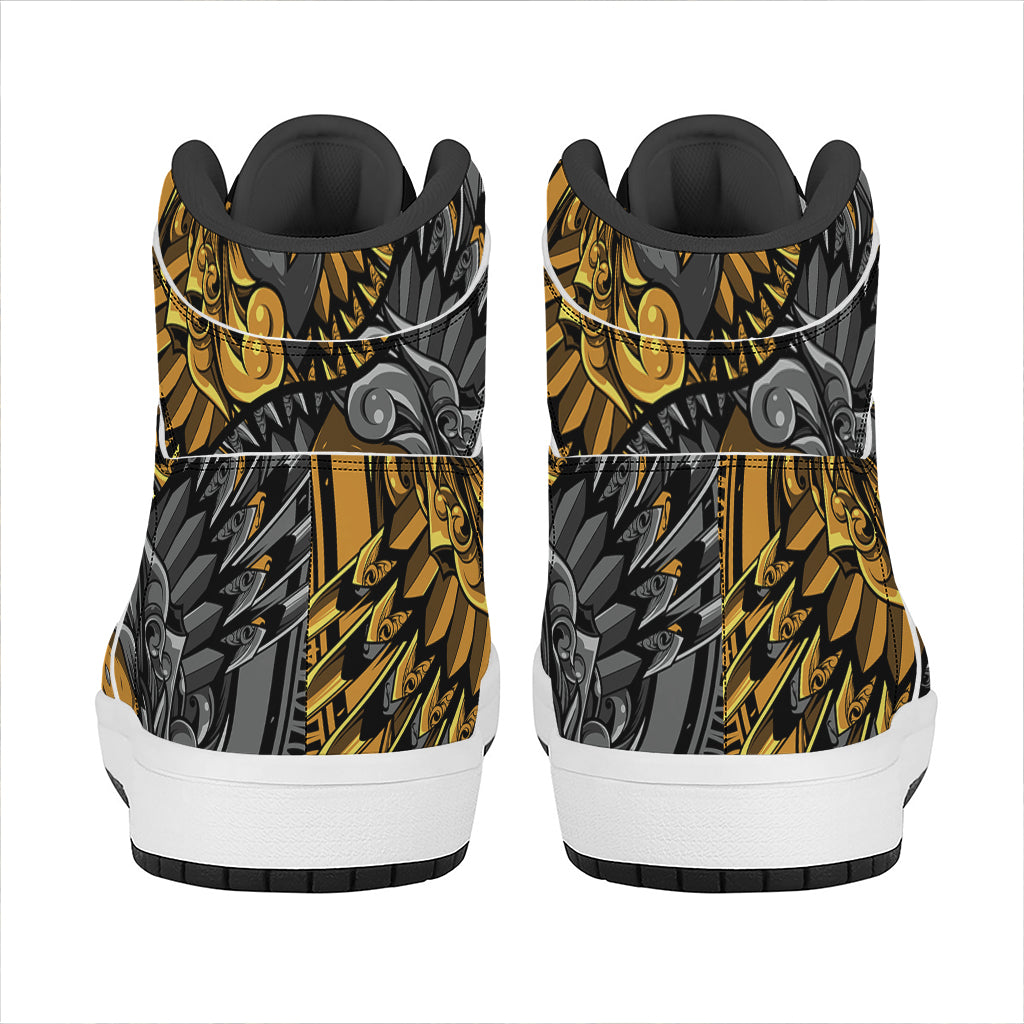 Yin Yang Owl Print High Top Leather Sneakers