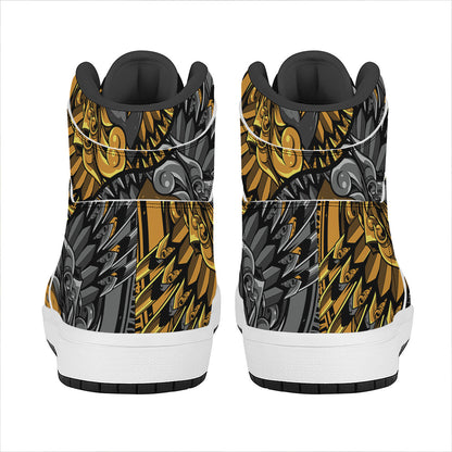 Yin Yang Owl Print High Top Leather Sneakers