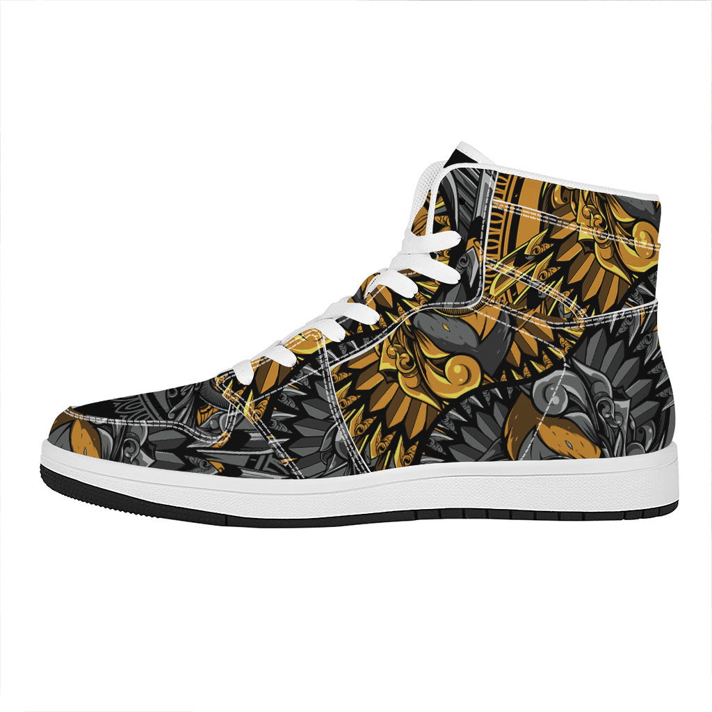 Yin Yang Owl Print High Top Leather Sneakers
