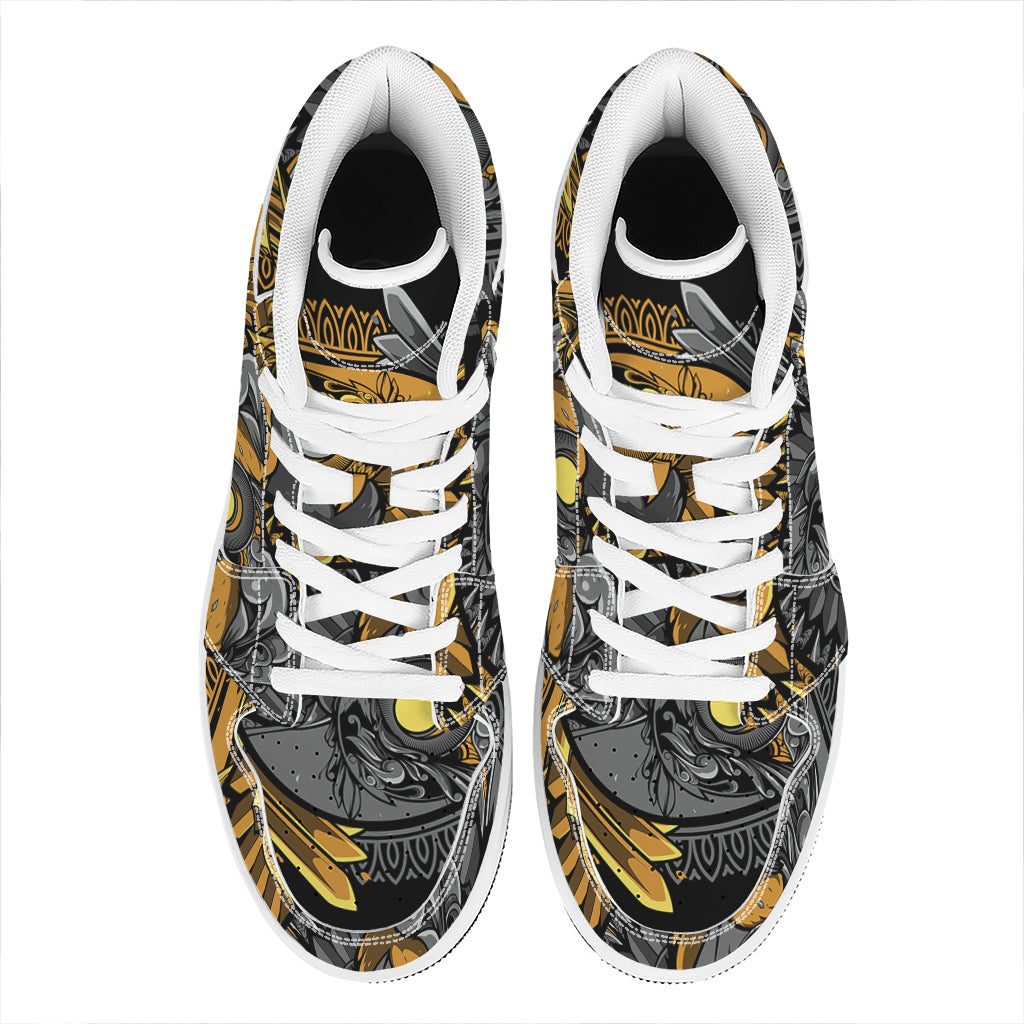 Yin Yang Owl Print High Top Leather Sneakers
