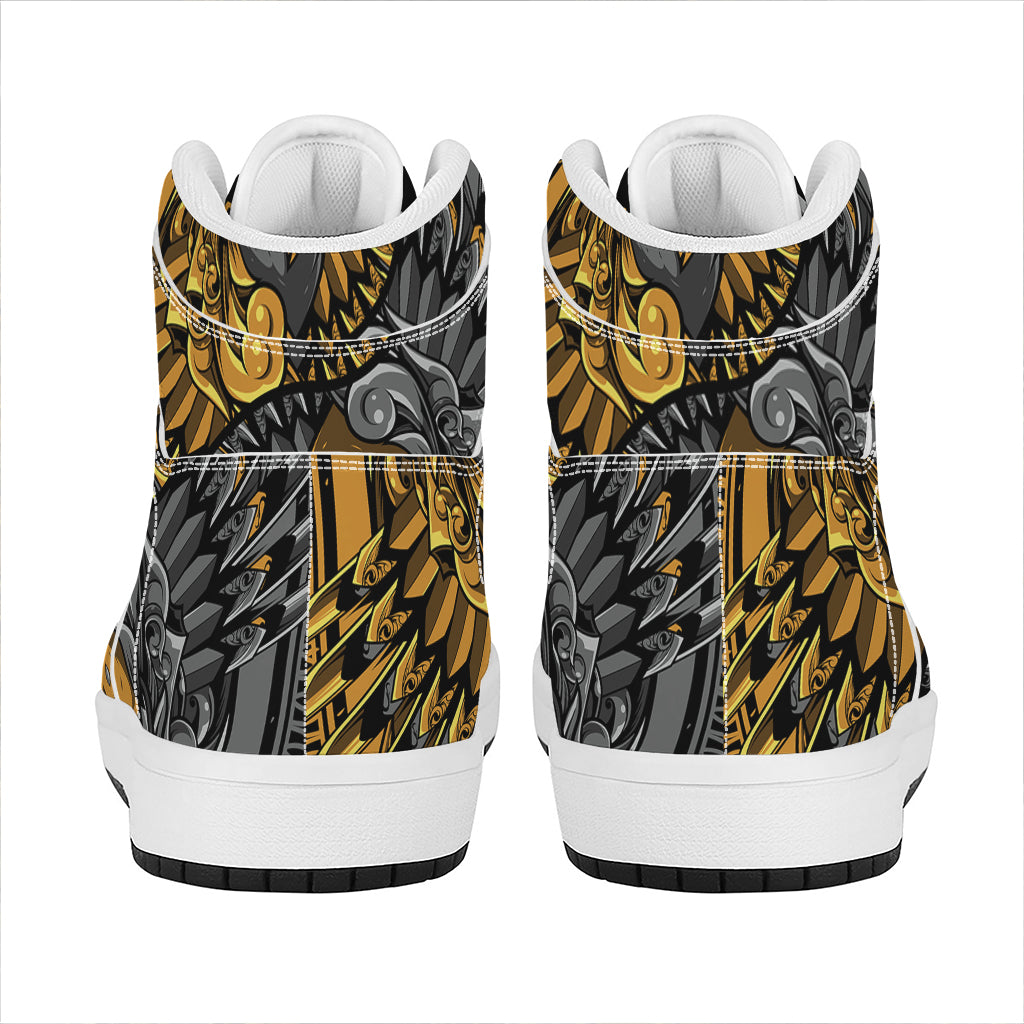 Yin Yang Owl Print High Top Leather Sneakers