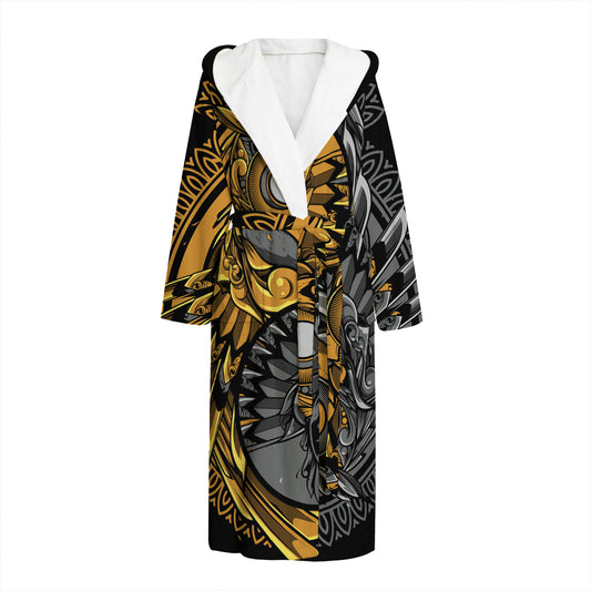 Yin Yang Owl Print Hooded Bathrobe