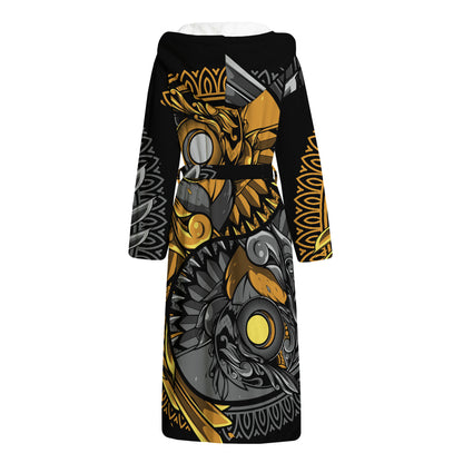 Yin Yang Owl Print Hooded Bathrobe