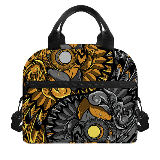 Yin Yang Owl Print Insulated Lunch Bag