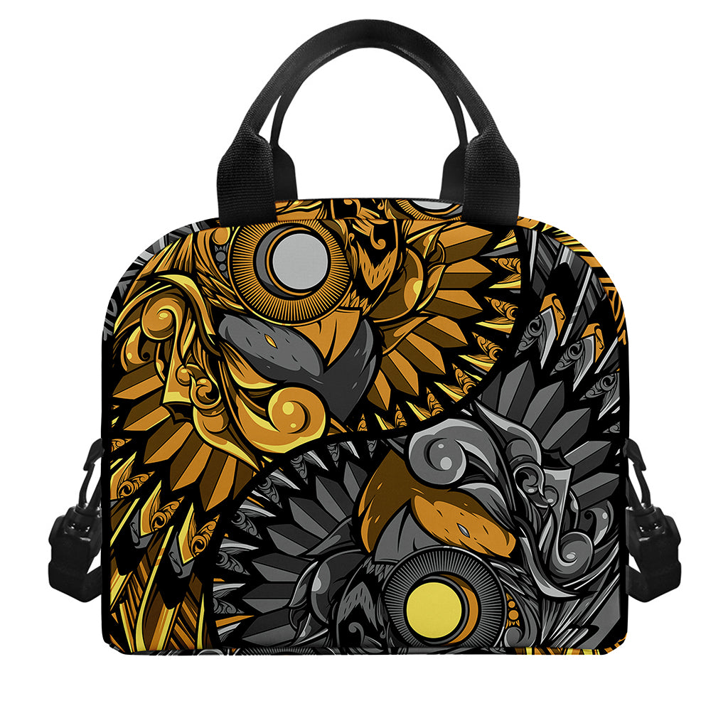 Yin Yang Owl Print Insulated Lunch Bag