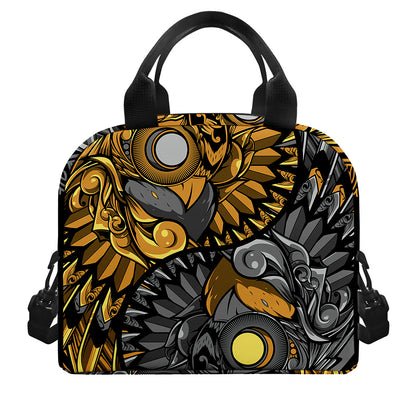 Yin Yang Owl Print Insulated Lunch Bag
