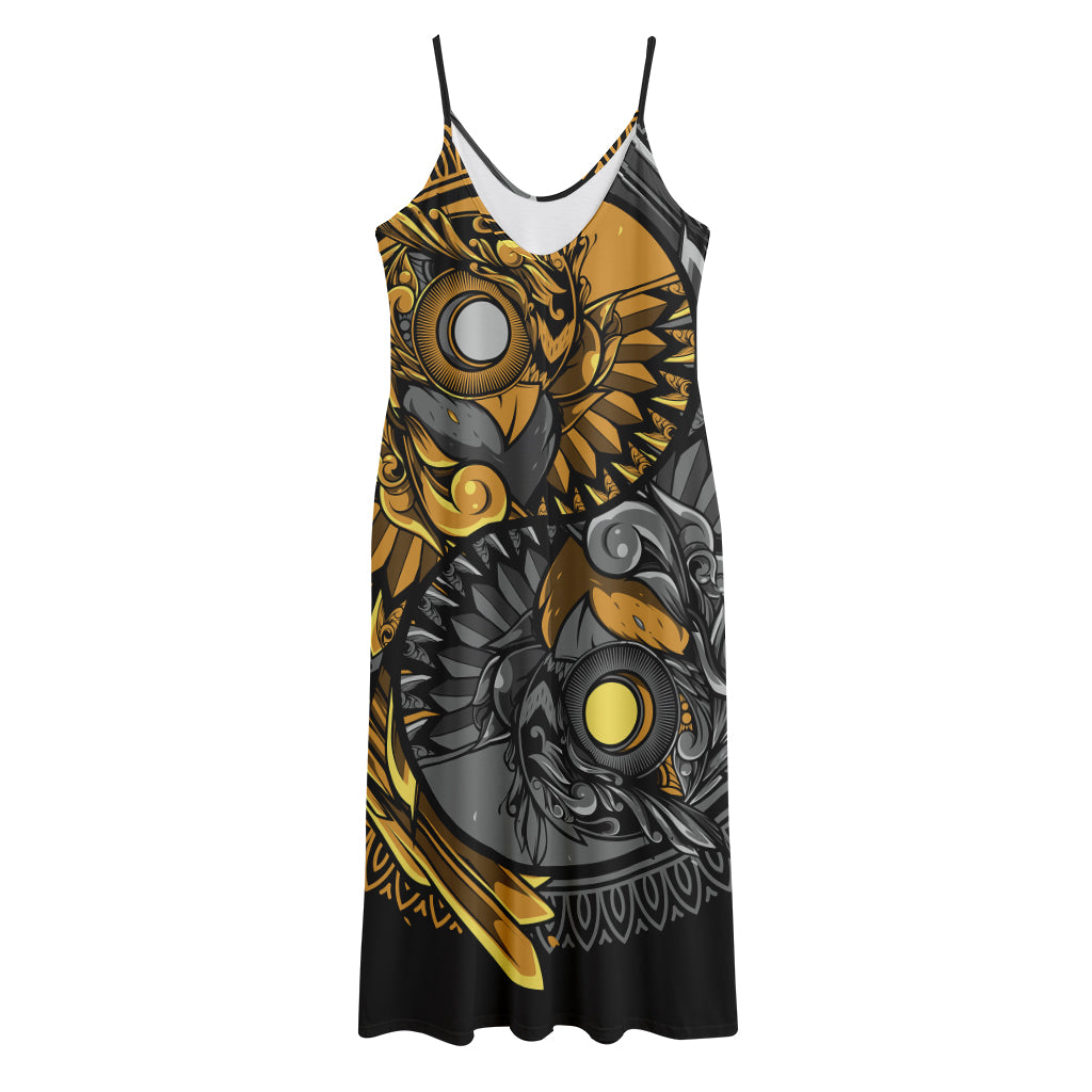 Yin Yang Owl Print Jersey Midi Cami Dress