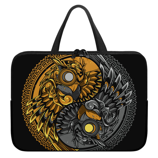 Yin Yang Owl Print Laptop Sleeve With Handle