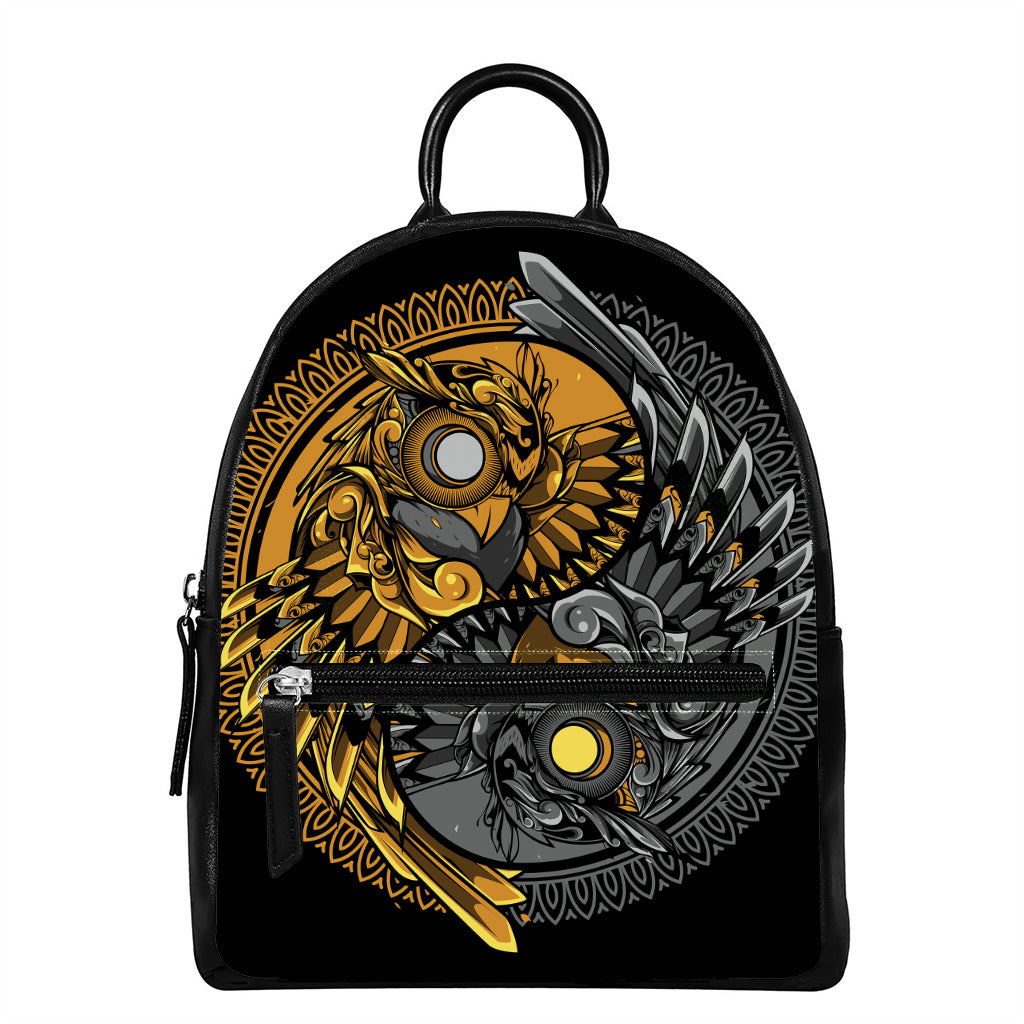 Yin Yang Owl Print Leather Backpack