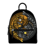 Yin Yang Owl Print Leather Backpack