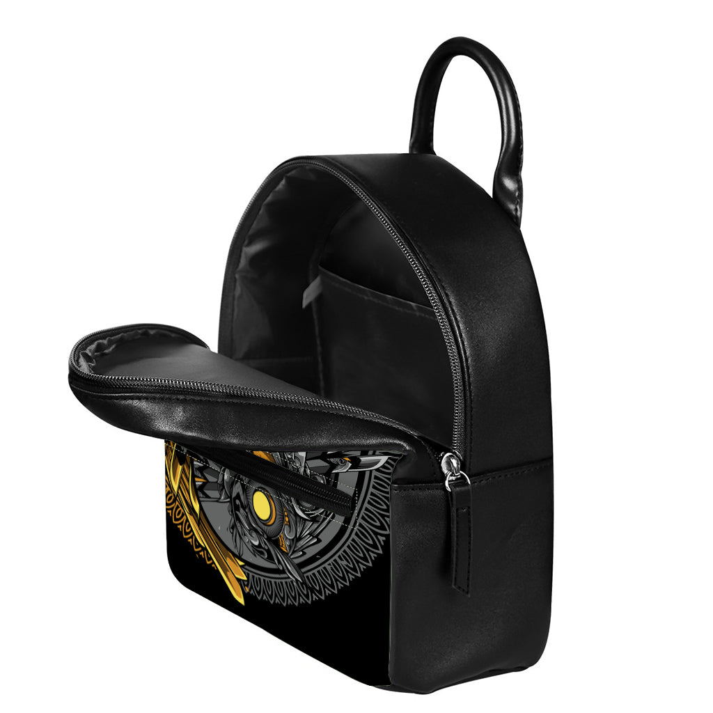 Yin Yang Owl Print Leather Backpack