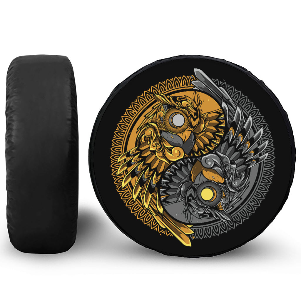 Yin Yang Owl Print Leather Spare Tire Cover