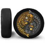 Yin Yang Owl Print Leather Spare Tire Cover