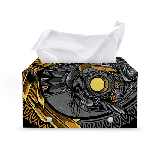 Yin Yang Owl Print Leather Tissue Box Cover