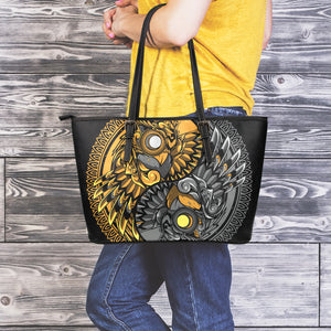 Yin Yang Owl Print Leather Tote Bag
