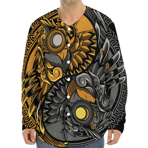 Yin Yang Owl Print Long Sleeve Baseball Jersey