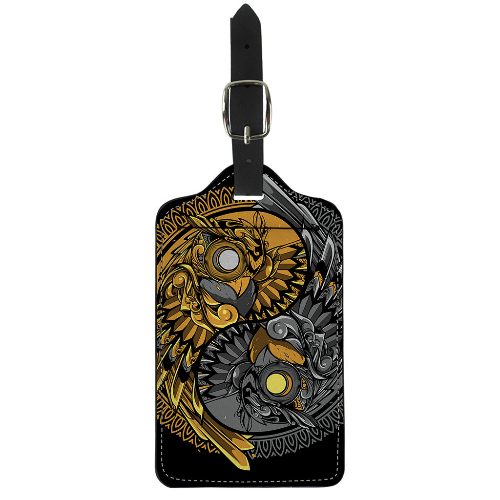 Yin Yang Owl Print Luggage Tag