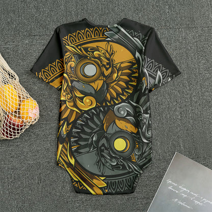 Yin Yang Owl Print Men's Bodysuit