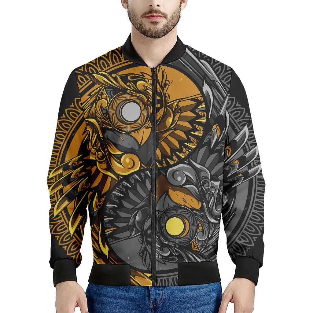 Yin Yang Owl Print Men's Bomber Jacket