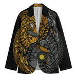 Yin Yang Owl Print Men's Cotton Blazer