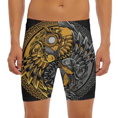 Yin Yang Owl Print Men's Long Boxer Briefs
