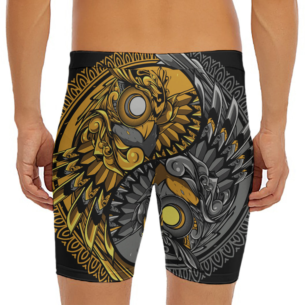 Yin Yang Owl Print Men's Long Boxer Briefs
