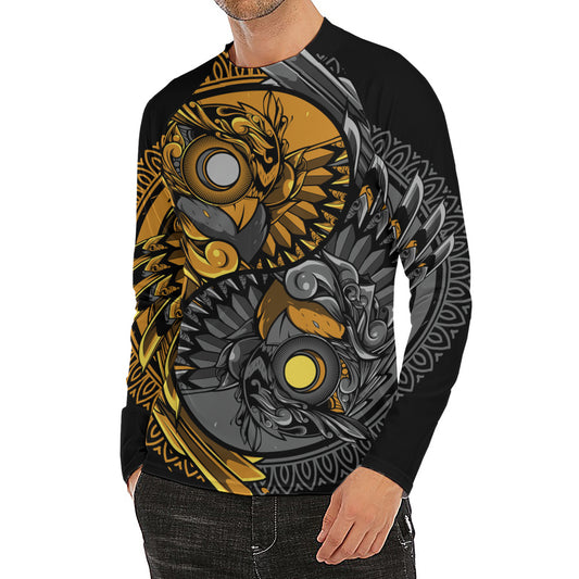 Yin Yang Owl Print Men's Long Sleeve Rash Guard