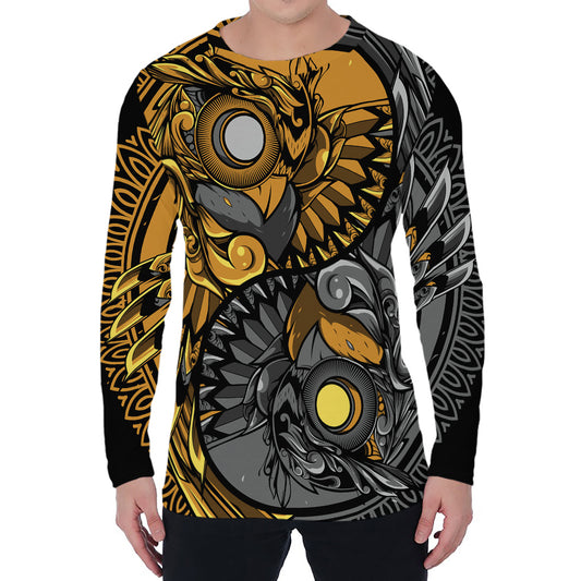 Yin Yang Owl Print Men's Long Sleeve T-Shirt