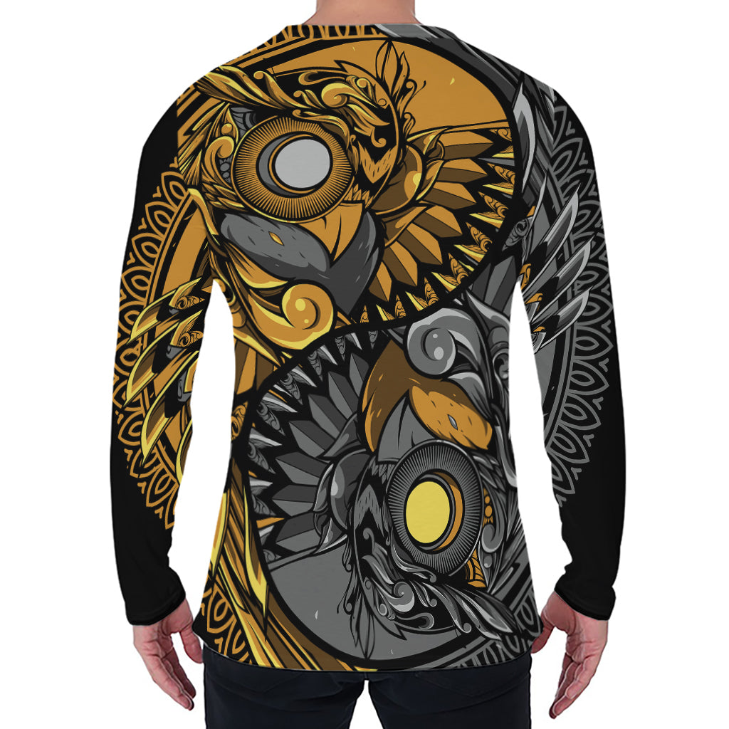 Yin Yang Owl Print Men's Long Sleeve T-Shirt