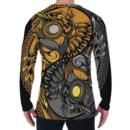 Yin Yang Owl Print Men's Long Sleeve T-Shirt