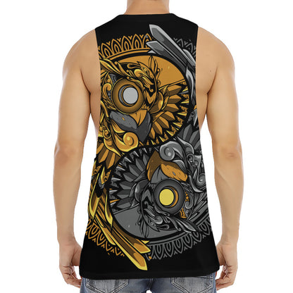 Yin Yang Owl Print Men's Muscle Tank Top